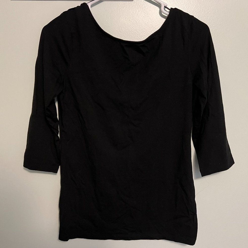 Halogen 3/4 Sleeve Scoop Back Top in Black - Medium
